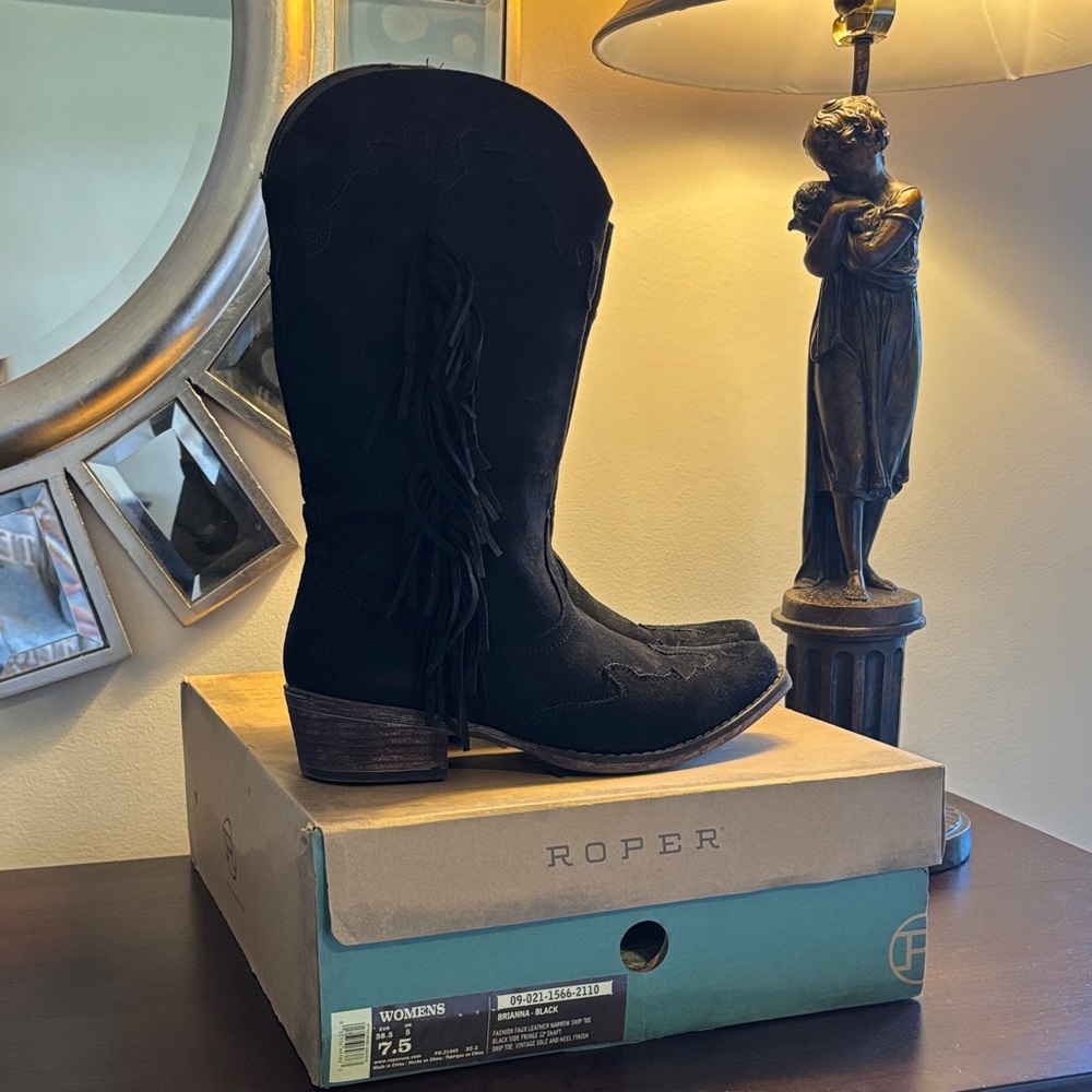 Roper Black Western Brianna suede Boots with Fringe